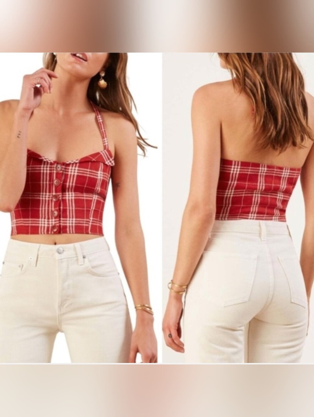 NWOT Reformation Connie Linen Halter Button Crop Top